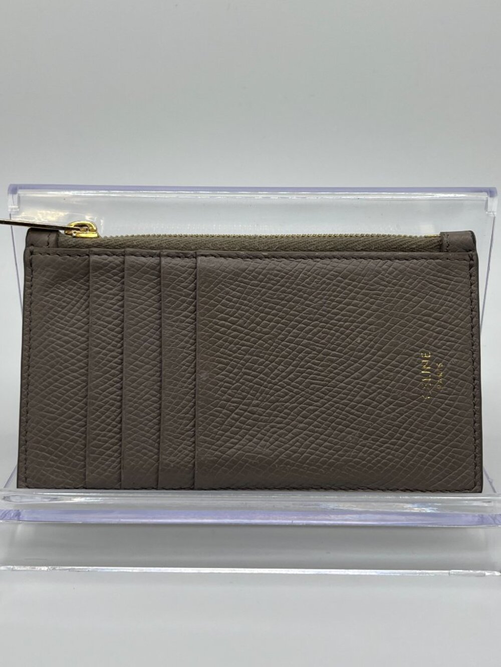 Celine Gray Grained Leather Zipped Compact Card Holder